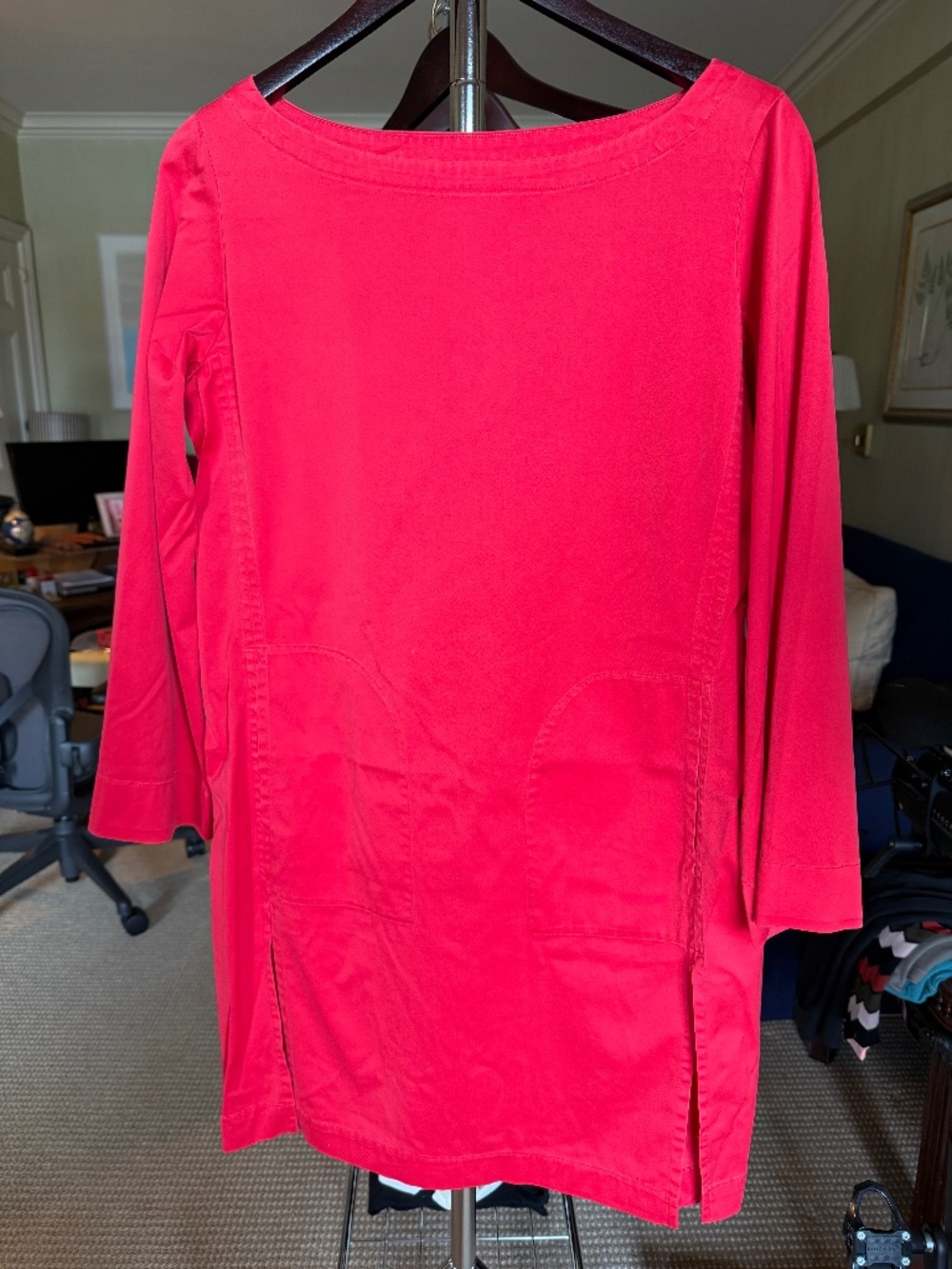 Vintage Red Cotton Tunic Dress Cover Up Pockets Size Large